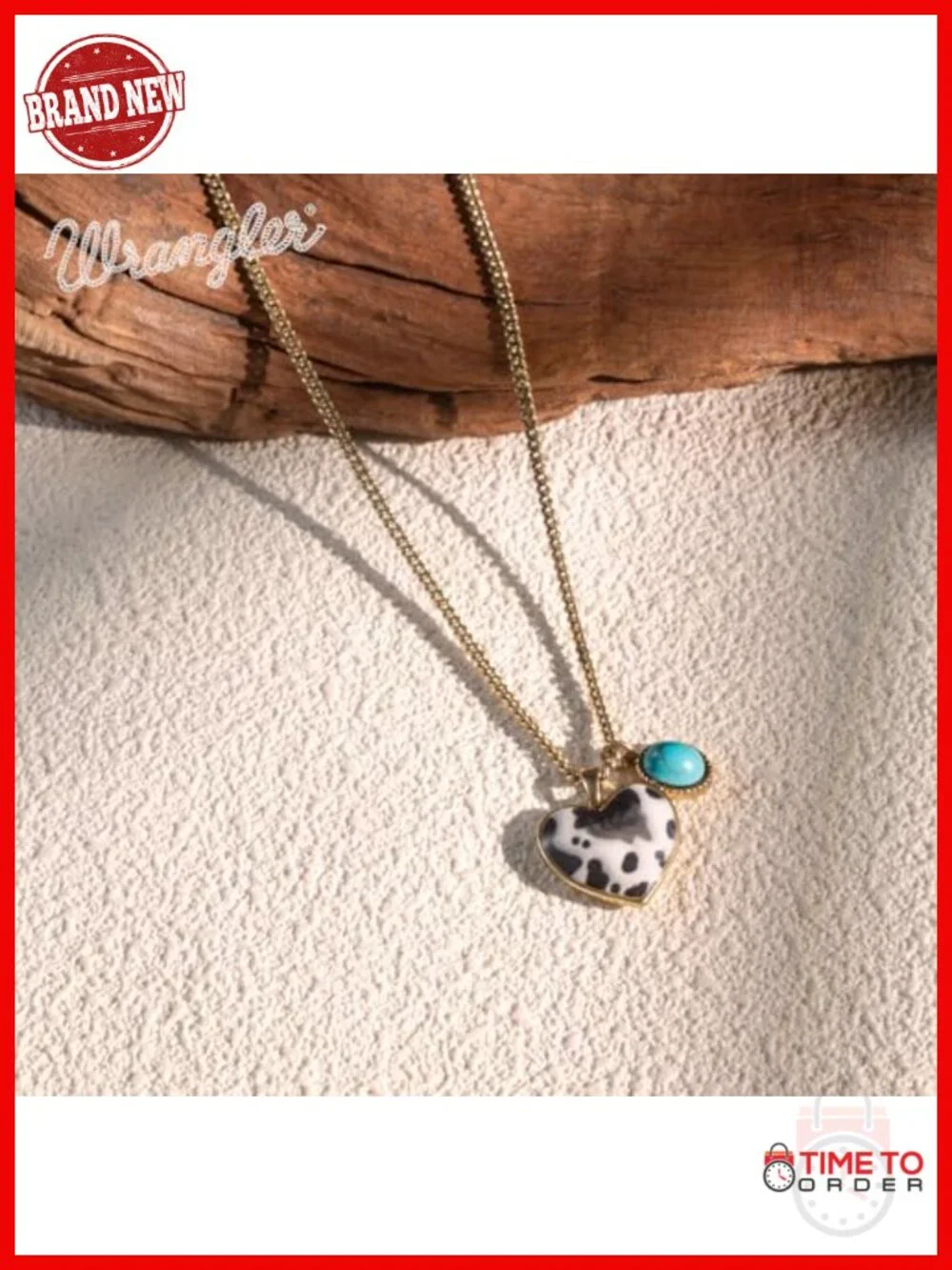 Western Heart Turquoise Pendant Necklace, Gold Plated, Lobster Clasp